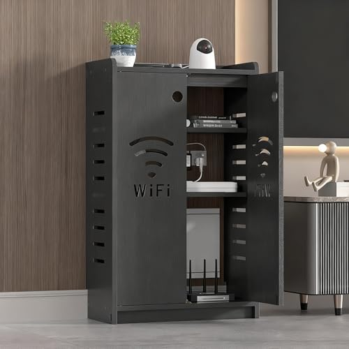 Diodceraic Freistehender WiFi-Router-Aufbewahrungsschrank, Organisierer Für Steckdosenleiste Und Kabelmanagement, Doppeldeck-Regal Für Zu Hause Und Büro(Gray,50x80x25cm) von Diodceraic