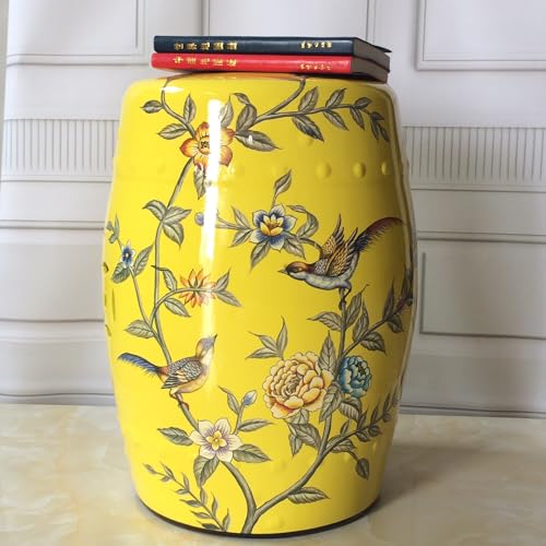 Diodceraic Glasierter dekorativer Hocker - Gartenhocker Blumen & Schmetterlinge Böhmischer chinesischer keramischer Trommelnebentisch für Auß Veranda(D) von Diodceraic