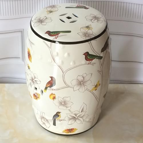 Diodceraic Glasierter dekorativer Hocker - Gartenhocker Blumen & Schmetterlinge Böhmischer chinesischer keramischer Trommelnebentisch für Auß Veranda(E) von Diodceraic