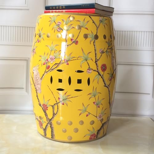 Diodceraic Glasierter dekorativer Hocker - Gartenhocker Blumen & Schmetterlinge Böhmischer chinesischer keramischer Trommelnebentisch für Auß Veranda(G) von Diodceraic