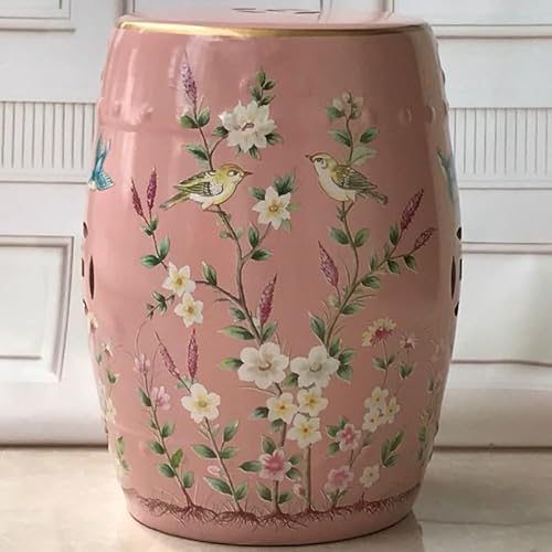 Diodceraic Glasierter dekorativer Hocker - Gartenhocker Blumen & Schmetterlinge Böhmischer chinesischer keramischer Trommelnebentisch für Auß Veranda(L) von Diodceraic
