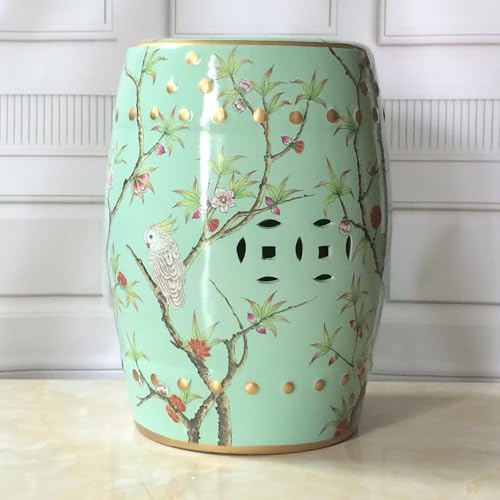 Diodceraic Glasierter dekorativer Hocker - Gartenhocker Blumen & Schmetterlinge Böhmischer chinesischer keramischer Trommelnebentisch für Auß Veranda(M) von Diodceraic