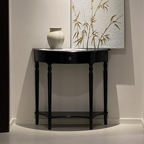 Diodceraic Halbmond-Seitentisch aus Massivholz mit Aufbewahrungsschublade, Konsolentisch für die Wand, für Wohnzimmer, Flur & Eingangsdekoration(Black,60 * 30 * 80cm) von Diodceraic