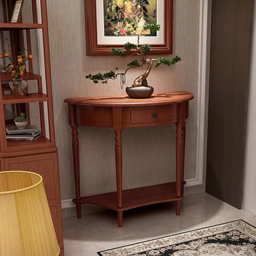 Diodceraic Halbmond-Seitentisch aus Massivholz mit Aufbewahrungsschublade, Konsolentisch für die Wand, für Wohnzimmer, Flur & Eingangsdekoration(Cherry,100 * 38 * 88cm) von Diodceraic