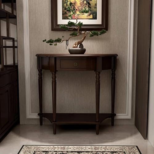 Diodceraic Halbmond-Seitentisch aus Massivholz mit Aufbewahrungsschublade, Konsolentisch für die Wand, für Wohnzimmer, Flur & Eingangsdekoration(Dark Walnut,100 * 38 * 88cm) von Diodceraic