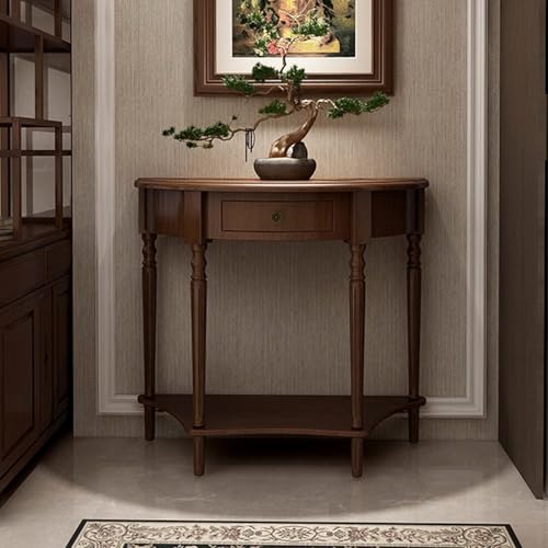 Diodceraic Halbmond-Seitentisch aus Massivholz mit Aufbewahrungsschublade, Konsolentisch für die Wand, für Wohnzimmer, Flur & Eingangsdekoration(Light Walnut,100 * 38 * 88cm) von Diodceraic