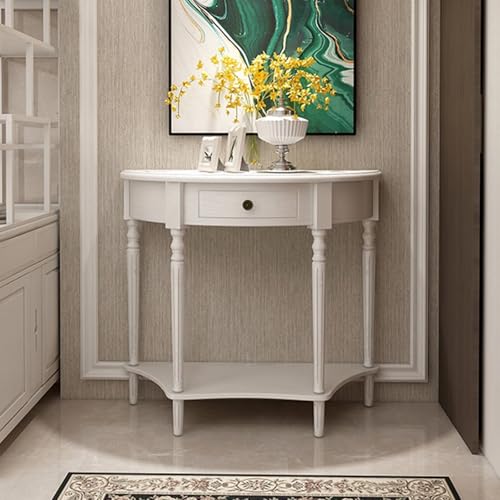 Diodceraic Halbmond-Seitentisch aus Massivholz mit Aufbewahrungsschublade, Konsolentisch für die Wand, für Wohnzimmer, Flur & Eingangsdekoration(White,100 * 38 * 88cm) von Diodceraic