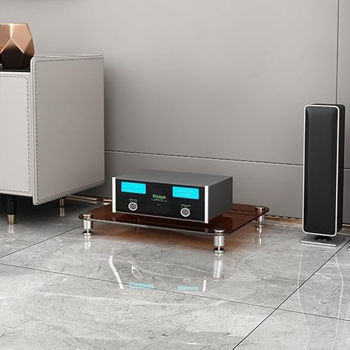 Diodceraic Hi-Fi Rack 1/2/3/4 Ebenen aus Sicherheitsglas - AV Möbel für Verstärker, Plattenspieler, CD-Player & Heimkino - Equipment Ständer mit Regal(Amber Glass,1 Tier) von Diodceraic