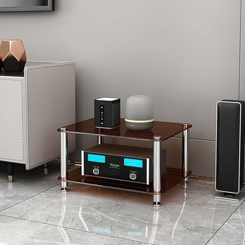 Diodceraic Hi-Fi Rack 1/2/3/4 Ebenen aus Sicherheitsglas - AV Möbel für Verstärker, Plattenspieler, CD-Player & Heimkino - Equipment Ständer mit Regal(Amber Glass,2 Tier) von Diodceraic