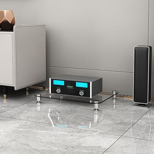Diodceraic Hi-Fi Rack 1/2/3/4 Ebenen aus Sicherheitsglas - AV Möbel für Verstärker, Plattenspieler, CD-Player & Heimkino - Equipment Ständer mit Regal(Clear Glass,1 Tier) von Diodceraic