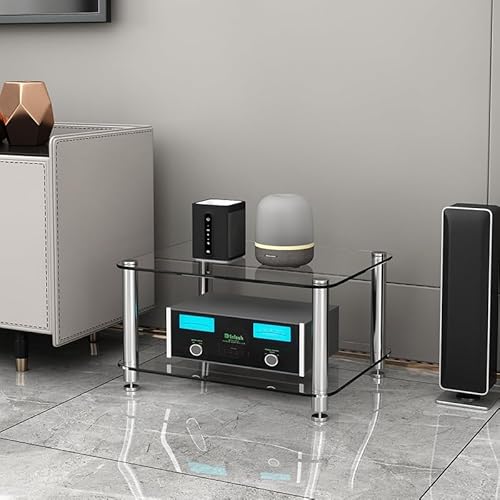 Diodceraic Hi-Fi Rack 1/2/3/4 Ebenen aus Sicherheitsglas - AV Möbel für Verstärker, Plattenspieler, CD-Player & Heimkino - Equipment Ständer mit Regal(Clear Glass,2 Tier) von Diodceraic