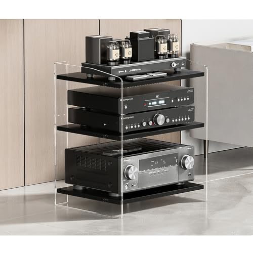 Diodceraic Moderner Audio Rack Tower HiFi Ständer: AV Medienregal Mit Verstellbaren Böden, Großer Stauraum Für Verstärker, Lautsprecher & Heimkino Komponenten(B,60.6cm/23.9in) von Diodceraic