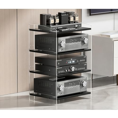 Diodceraic Moderner Audio Rack Tower HiFi Ständer: AV Medienregal Mit Verstellbaren Böden, Großer Stauraum Für Verstärker, Lautsprecher & Heimkino Komponenten(B,79.4cm/31.3in) von Diodceraic