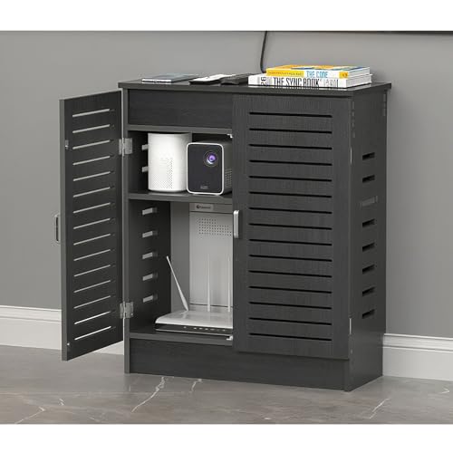 Diodceraic Moderner WiFi-Router Aufbewahrungsschrank mit Verstellbaren Regalen, Multifunktionaler Router Organizer mit Kabelmanagement für Homeoffice(Gray - 50 * 70 * 25cm) von Diodceraic