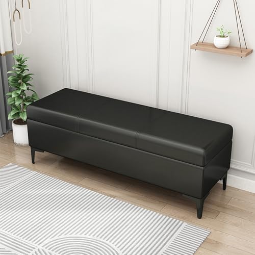 Diodceraic Ottomane Mit Stauraum Aus Kunstleder Mit Stauraum Extra Lange Gepolsterte Schlafzimmerbank Mit Stauraum Für Den Eingangsbereich Ottomane Hocker Stauraumbänke Stauraum-Fußhocker(Black,90cm) von Diodceraic