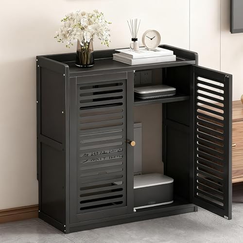 Diodceraic WiFi-Router-Aufbewahrungsschrank, Versteckbox, Router-Schrank, Organisierer Für Steckdosenleiste Und Kabelmanagement, Freistehender Bodenaufbewahrungsschrank(Black,59x25x67cm) von Diodceraic