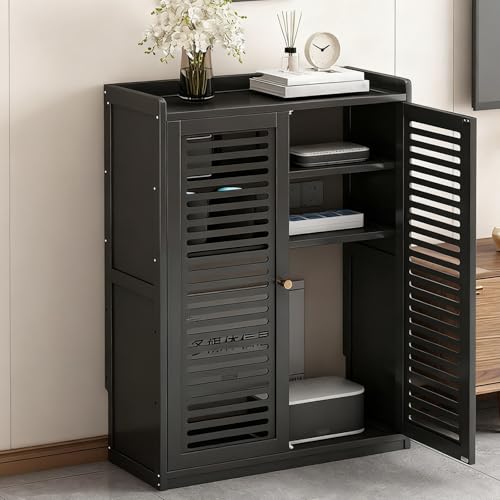 Diodceraic WiFi-Router-Aufbewahrungsschrank, Versteckbox, Router-Schrank, Organisierer Für Steckdosenleiste Und Kabelmanagement, Freistehender Bodenaufbewahrungsschrank(Black,59x25x82cm) von Diodceraic