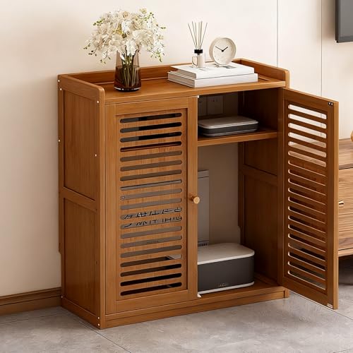 Diodceraic WiFi-Router-Aufbewahrungsschrank, Versteckbox, Router-Schrank, Organisierer Für Steckdosenleiste Und Kabelmanagement, Freistehender Bodenaufbewahrungsschrank(Brown,59x25x67cm) von Diodceraic