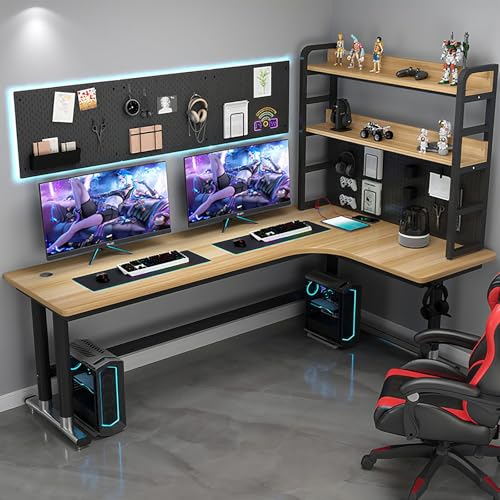 L-Shaped Computer Desk Corner Workstation With Pegboard, Home Office Gaming Desk With Bookshelf, Study Writing Table For PC & Laptop, Space-Saving Ergonomic Design For Small Rooms(A-right,180x80x75cm) von Diodceraic