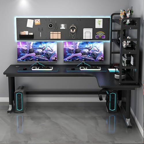 L-Shaped Computer Desk Corner Workstation With Pegboard, Home Office Gaming Desk With Bookshelf, Study Writing Table For PC & Laptop, Space-Saving Ergonomic Design For Small Rooms(C-right,140x80x75cm) von Diodceraic