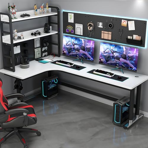 L-Shaped Computer Schreibtisch Corner Workstation With Pegboard, Home Office Gaming Schreibtisch Mit Bücherregal, Study Schreibtisch Für PC & Laptop, Space-Saving Ergonomic Design Für kleine Räume von Diodceraic