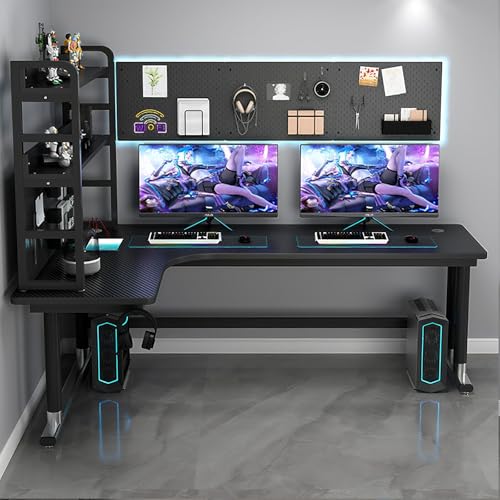 L-Shaped Computer Schreibtisch Ecke Workstation With Pegboard, Home Office Gaming Schreibtisch Mit Bücherregal, Study Schreibtisch Für PC & Laptop, Space-Saving Ergonomic Design Für kleine Räume von Diodceraic