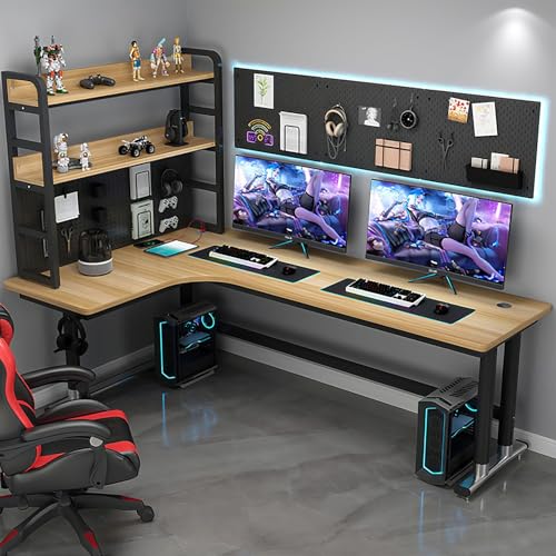 L-Shaped Computer Schreibtisch Ecke Workstation With Pegboard, Home Office Gaming Schreibtisch Mit Bücherregal, Study Schreibtisch Für PC & Laptop, Space-Saving Ergonomic Design Für kleine Räume von Diodceraic