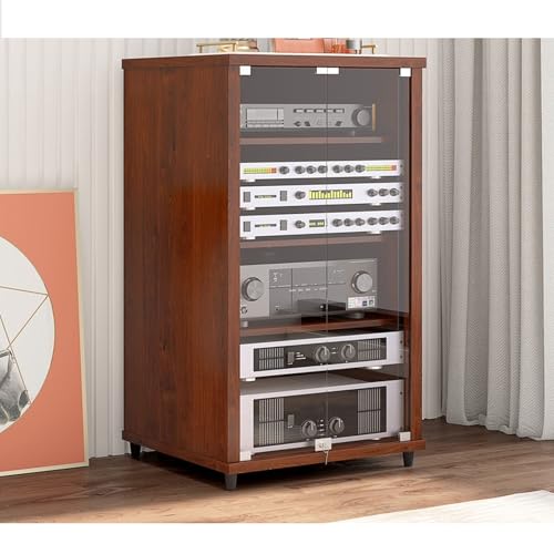 Moderner Medien-Schrank mit Sicherheitsglas-Türen - AV Rack Gaming Konsole Untersatz, Mobiler Audio Video TV Schrank mit Regalen für Wohnzimmer(Red,57x55x100cm) von Diodceraic