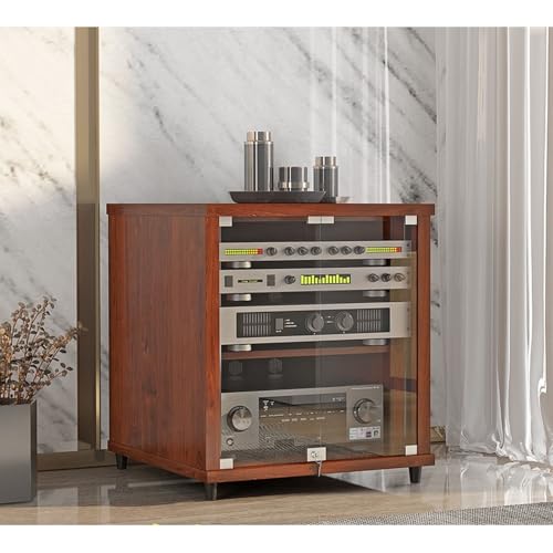 Moderner Medien-Schrank mit Sicherheitsglas-Türen - AV Rack Gaming Konsole Untersatz, Mobiler Audio Video TV Schrank mit Regalen für Wohnzimmer(Red,57x55x60cm) von Diodceraic