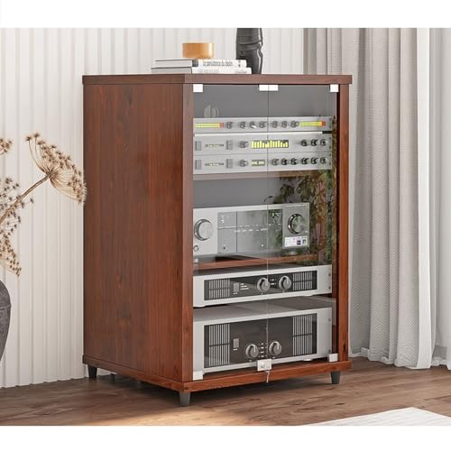 Moderner Medien-Schrank mit Sicherheitsglas-Türen - AV Rack Gaming Konsole Untersatz, Mobiler Audio Video TV Schrank mit Regalen für Wohnzimmer(Red,57x55x80cm) von Diodceraic