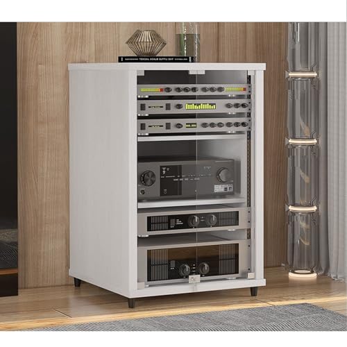Moderner Medien-Schrank mit Sicherheitsglas-Türen - AV Rack Gaming Konsole Untersatz, Mobiler Audio Video TV Schrank mit Regalen für Wohnzimmer(White,57x55x80cm) von Diodceraic