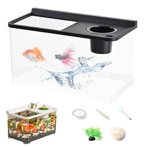 Dioeazh Betta Aquarium 3 Farbbeleuchtung, Schreibtisch-Aquarium, Hydroponisches 360° Hochtransparentes Nanoaquarium Für Wohnzimmer Tischeingang Hauslandschaft Arbeitsplatz von Dioeazh