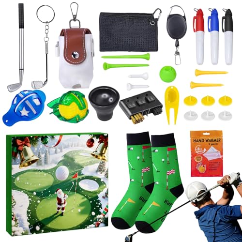 Golf Adventskalender 2025, 24-Tägiger Weihnachts Countdown Kalender Mit Minigolfschläger, Golfbälle, Tees, Scorekarten Und Golfzubehör, Für Golfer, Einsteiger Und Sportfans von Dioeazh