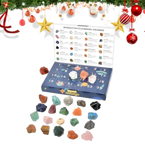 Kristalle Adventskalender 2025, 24 Tage Countdown Kalender Mit 24 Natürlichen Edelsteine, Mineralien Und Wissenschaftskarten, Beste Geschenk Für Mädchen Und Geologie Enthusiasten von Dioeazh