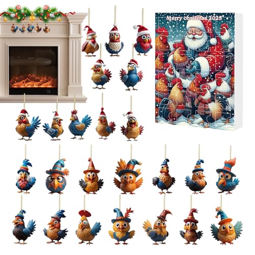 Weihnachten Huhn Adventskalender 2025, 24 Tage Weihnachts Hängende Ornamente Countdown Kalender Mit 2D Acryl Hühneranhänger Mit Weihnachtsmützen Für Home Party Weihnachten Huhn Adventskalender 2025, 24 Tage Weihnachts Hängende Ornamente Countdown Kalender Mit 2D Acryl Hühneranhänger Mit Weihnachtsmützen Für Home Party von Dioeazh
