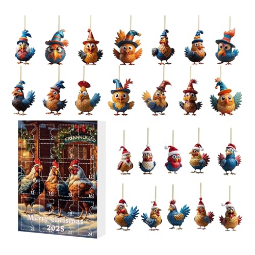 Weihnachten Huhn Adventskalender 2025, 24 Tage Weihnachts Hängende Ornamente Countdown Kalender Mit 2D Acryl Hühneranhänger Mit Weihnachtsmützen Für Home Party Weihnachten Huhn Adventskalender 2025, 24 Tage Weihnachts Hängende Ornamente Countdown Kalender Mit 2D Acryl Hühneranhänger Mit Weihnachtsmützen Für Home Party von Dioeazh
