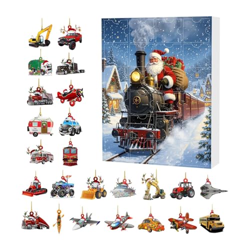 Weihnachtsauto -Adventskalender 2025, 24 Tage Countdown -Kalender mit 24 2d Acryl niedlicher Auto- und Flugzeuganhänger, für Home Event Party Rucksack Auto von Dioeazh