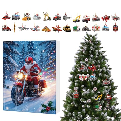 Weihnachtsauto -Adventskalender 2025, 24 Tage Countdown -Kalender mit 24 2d Acryl niedlicher Auto- und Flugzeuganhänger, für Home Event Party Rucksack Auto von Dioeazh
