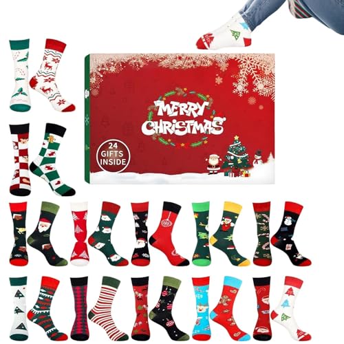 Weihnachtssock -Adventskalender 2025, 24 Tage Countdown -Kalender mit 12 Paaren weiche Baumwoll -Weihnachtsocken, für Frauen Teenager Mädchen Jugendliche Sohn Tochter Tochter Oma Oma Opa von Dioeazh