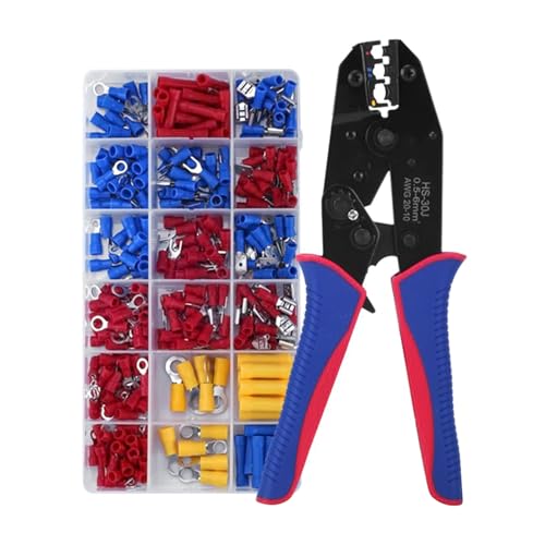 Hand-Crimpzange Crimpzange mit 300 Stück elektrischen Steckverbindern Kabelschuh-Sortiment Kits Isolierte Draht Crimp Set von Diogeynu