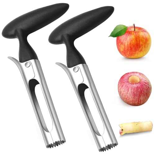 Diompirux 2 Stücke Premium Apfelentkerner Set, Edelstahlklinge in Lebensmittelqualität und langlebigem und ABS-Griff, einfaches Entfernen des Kerns, für birnen, Paprika, Fuji, für Home, Küche, Schwarz von Diompirux
