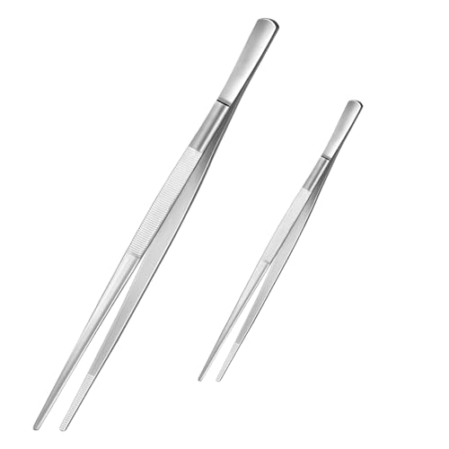 Diompirux 2er SET 304 Edelstahl-Pinzette Kochpinzette, Rutschfest Lang Gerade Pinzette, Solide Küchenpinzette, Fleisch und Grillpinzette, für Fleischzange Bratzange Servier Zange(30CM + 20CM) von Diompirux