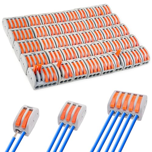 Diompirux 45 Stück Kabelklemmen Set(1 In 5 Out,1 In 3 Out,1 In 2 Out), 0.08-4mm² Elektro Lüsterklemmen mit Betätigungshebel, Kompakt Steckklemmen, für Massive, Litzenförmige,Flexible Drähte von Diompirux