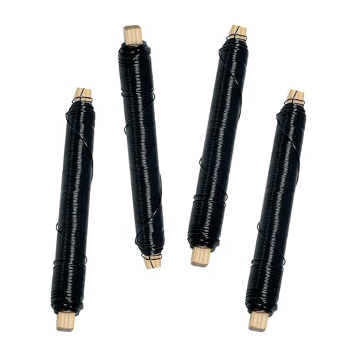 Diompirux 4er Set Schwarz Blumendraht verzinkt, biegsam, stabil und vielseitig Bindedraht, 0,65mm Wickeldraht lose auf Holzwickel, Gartendraht zur Befestigung von Blumen und Pflanzen von Diompirux
