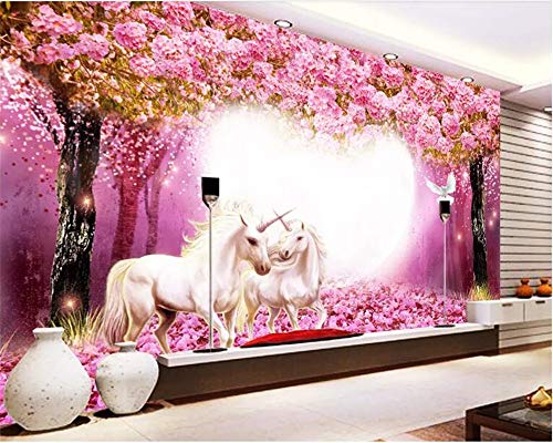 Maßgeschneiderte 3d wallpaper Warm Taoyuan Woods Weißes Pferd Einhorn 3D TV Kinderzimmer Hintergrund Wandtapete 3d, 150 * 105 von Diongrdk wallpaper