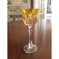 Signiertes Varga Art Crystal Überfang Kristall Renaissance Weinglas in Bernstein Made Ungarn von Dior4U