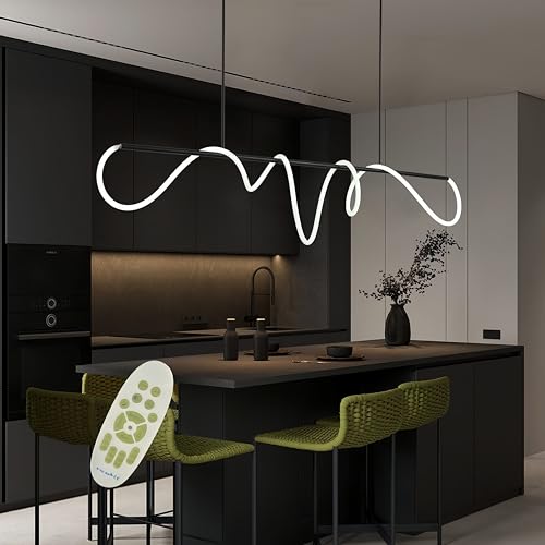 Diossad Led Pendelleuchten Esstisch Dimmbar,Pendant Light Fixtures Mit Fernbedienung,Moderne Linear Design HäNgeleuchte,Esstischlampe HäNgend HöHenverstellbar FüR küche (Schwarz, L 150cm) von Diossad