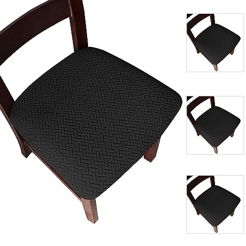 Dioxide 4 Stück Stretch Jacquard Stuhl Sitzbezüge für Esszimmer, abnehmbare waschbar Stuhl Sitz Protector Slipcover (Schwarz) von Dioxide