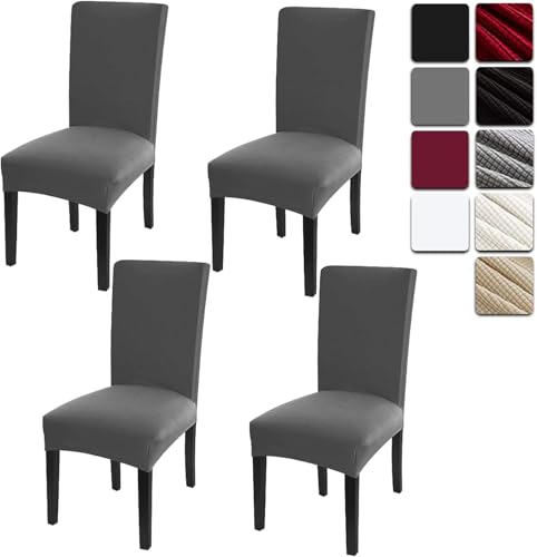 Dioxide Stuhlhussen Elastische Moderne Beschützer Stuhlbezug, Hochzeit Partys Bankett Deko, Stuhlhussen 4er Set Abnehmbar & Waschbar, Elegante Schutzbezüge für Hochzeit, Party, Küche (4 Stück,Grau) von Dioxide