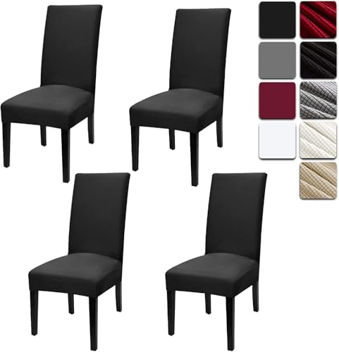 Dioxide Stuhlhussen 4er Set, Hussen für Stühle Elastisch Abnehmbarer Waschbarer Universal Stuhlbezug mit Rückenlehne, Stuhlhussen für Restaurant, Küche, Bankett, Haus, Hotel, Hochzeit Party (Schwarz) von Dioxide